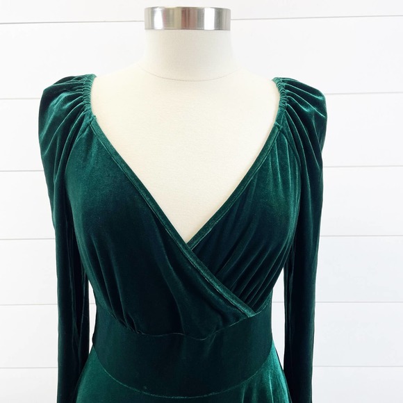 NEW Halara Womens Velvet Mini Flare Casual Dress Surplice Dark Green Size XL - Picture 5 of 12